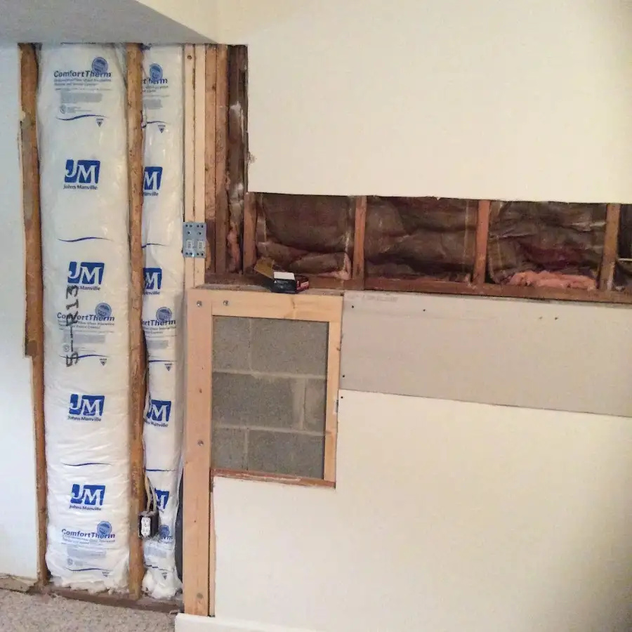 Wall insulation replacement during Basement Flood Cleanup in Highland Village